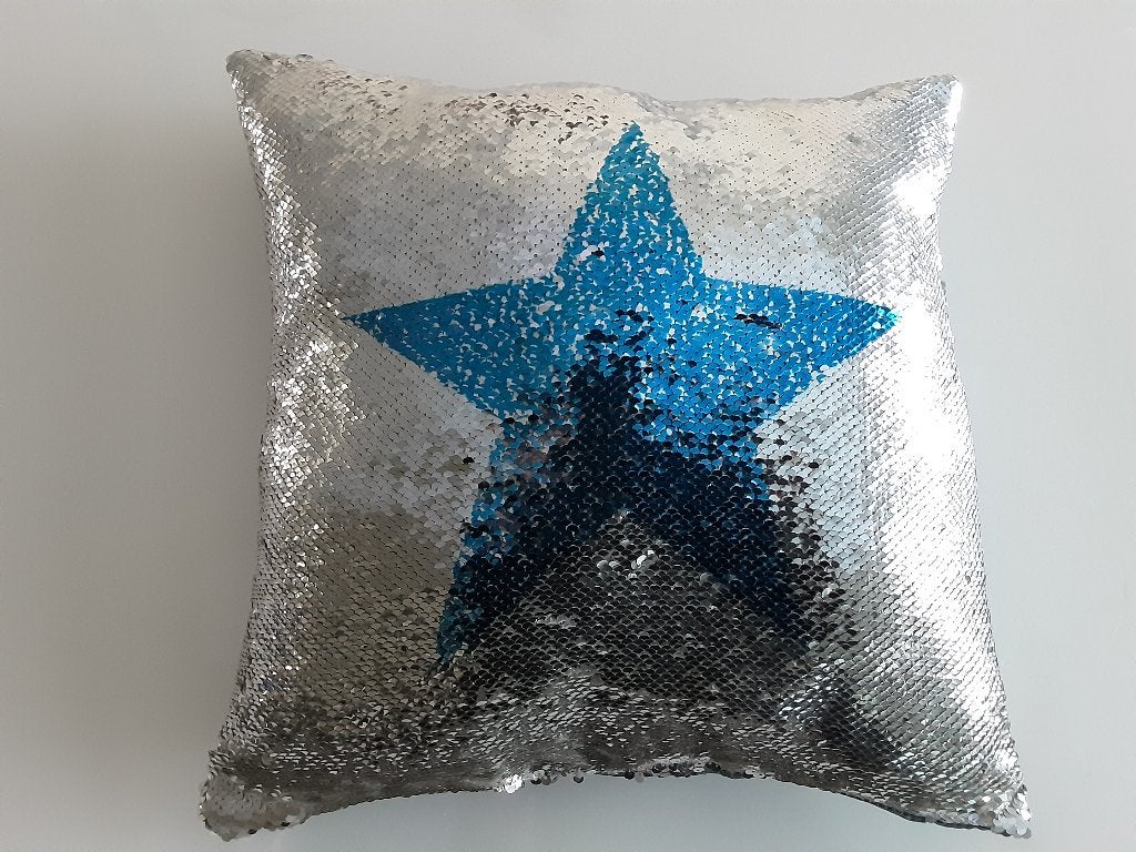Sierkussen kinderkamer pailletten blauw zilver 40x40cm nieuw, Ophalen of Verzenden, Nieuw, Kleed of Kussen