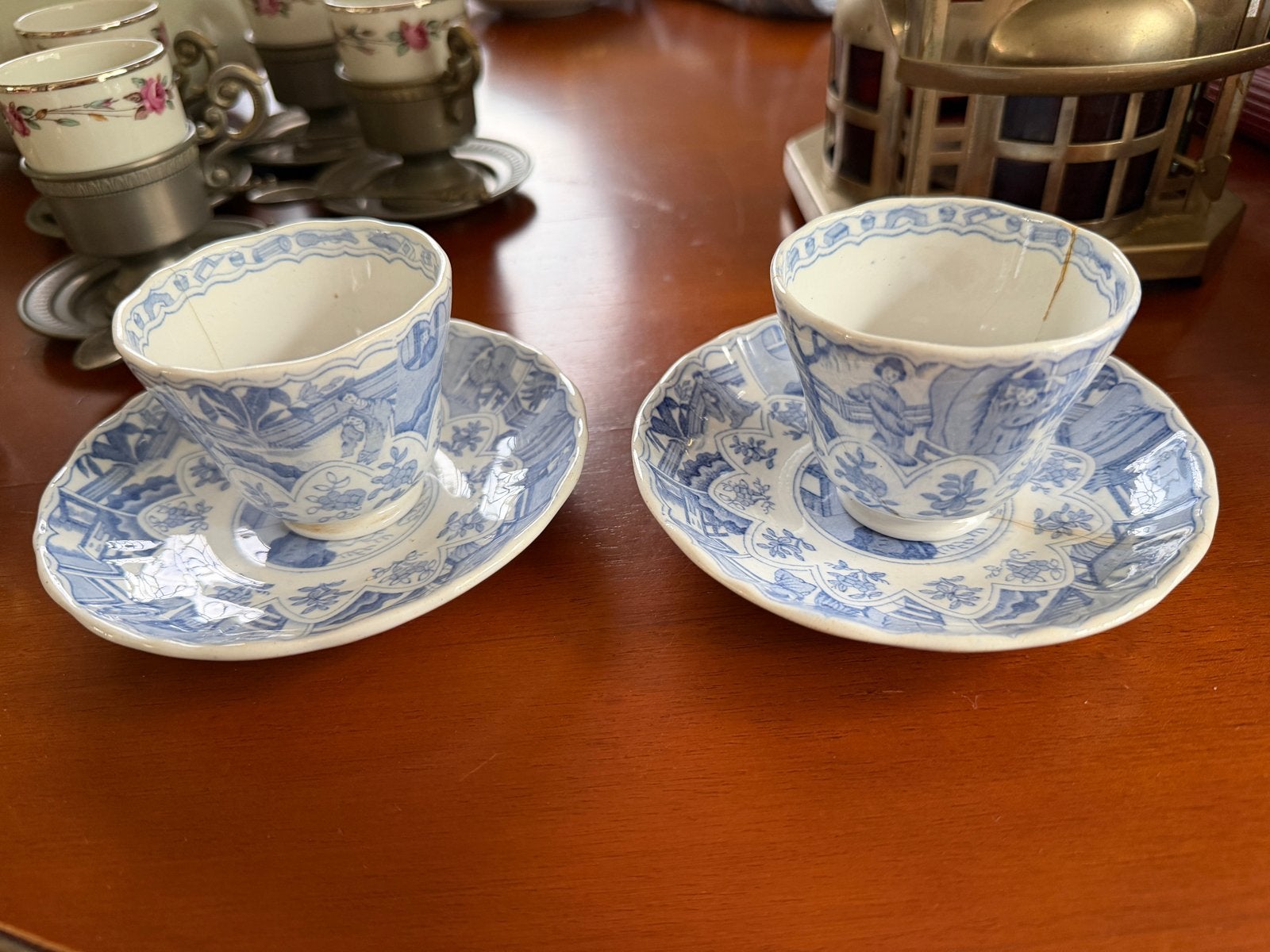 Antieke Petrus Regout "Lange Lijs" kop-en-schotels (2x), Antiek en Kunst, Ophalen