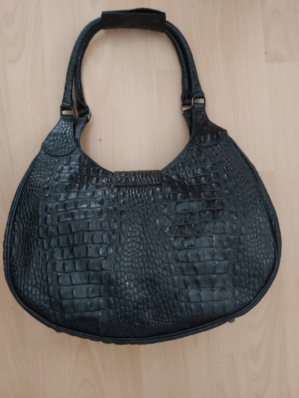 Nathan Maroquinerie Zwarte Handtas met Krokodillenprint, Ophalen, Nieuw, Zwart, Handtas