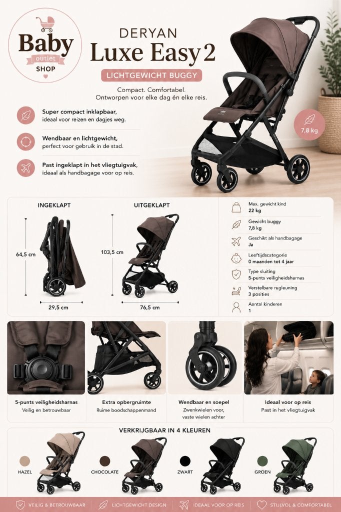 Deryan Easy2 Luxe Buggy Lichtgewicht - Compact - Inklapbaar, Ophalen of Verzenden, Zo goed als nieuw, Overige merken, Verstelbare rugleuning
