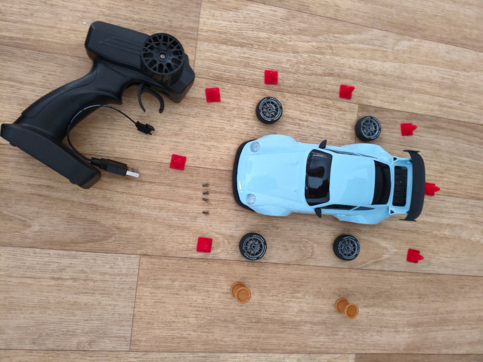 RC Porsche 911 GT3 RS (Lichtblauw) met extra's, Elektro, Ophalen of Verzenden, Zo goed als nieuw, Auto onroad