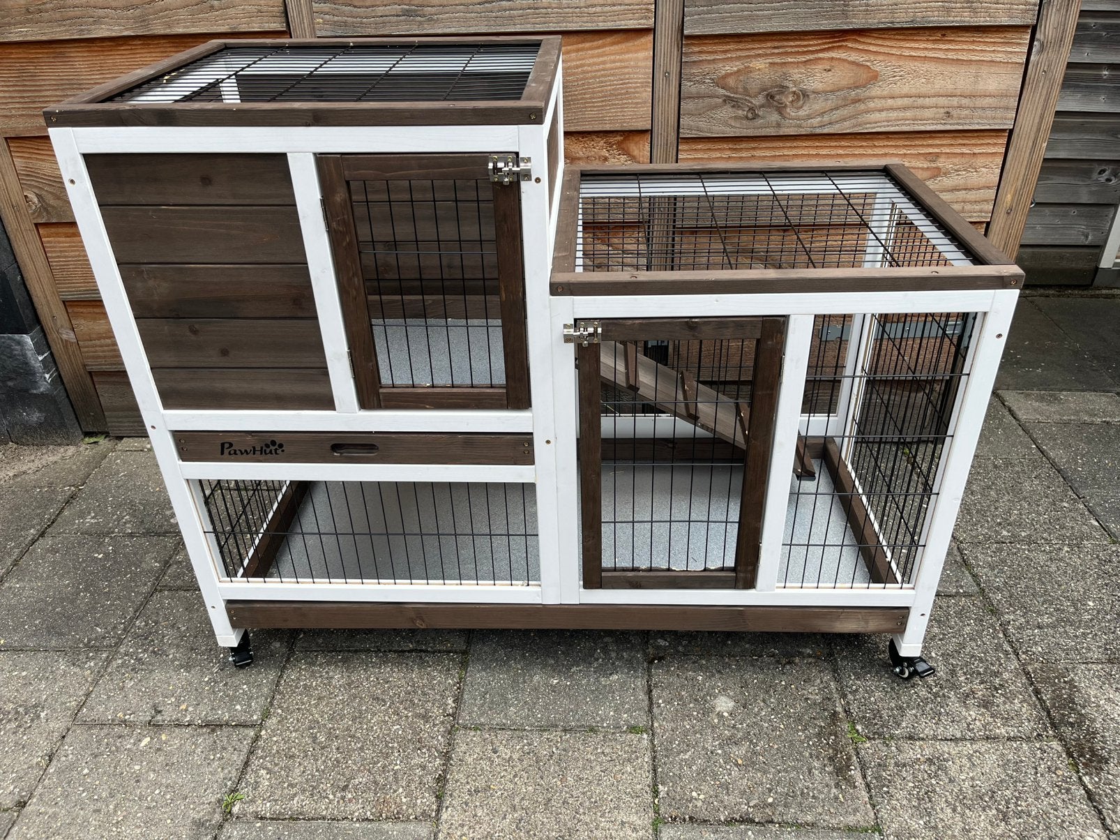 Pawhut Konijn & Cavia Hok 2 Verdiepingen - H89 / B50 / L110, Dieren en Toebehoren, Knaagdieren en Konijnen | Hokken en Kooien
