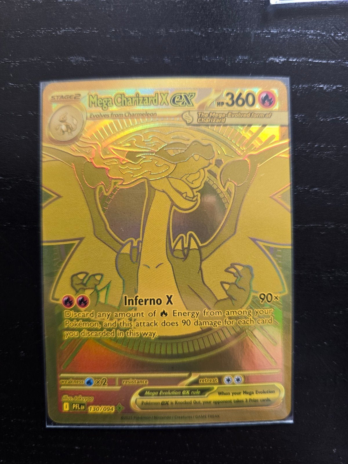 Pokémon Mega Charizard X 130/094 EX PFL Gouden Kaart, Ophalen of Verzenden, Zo goed als nieuw, Losse kaart, Foil