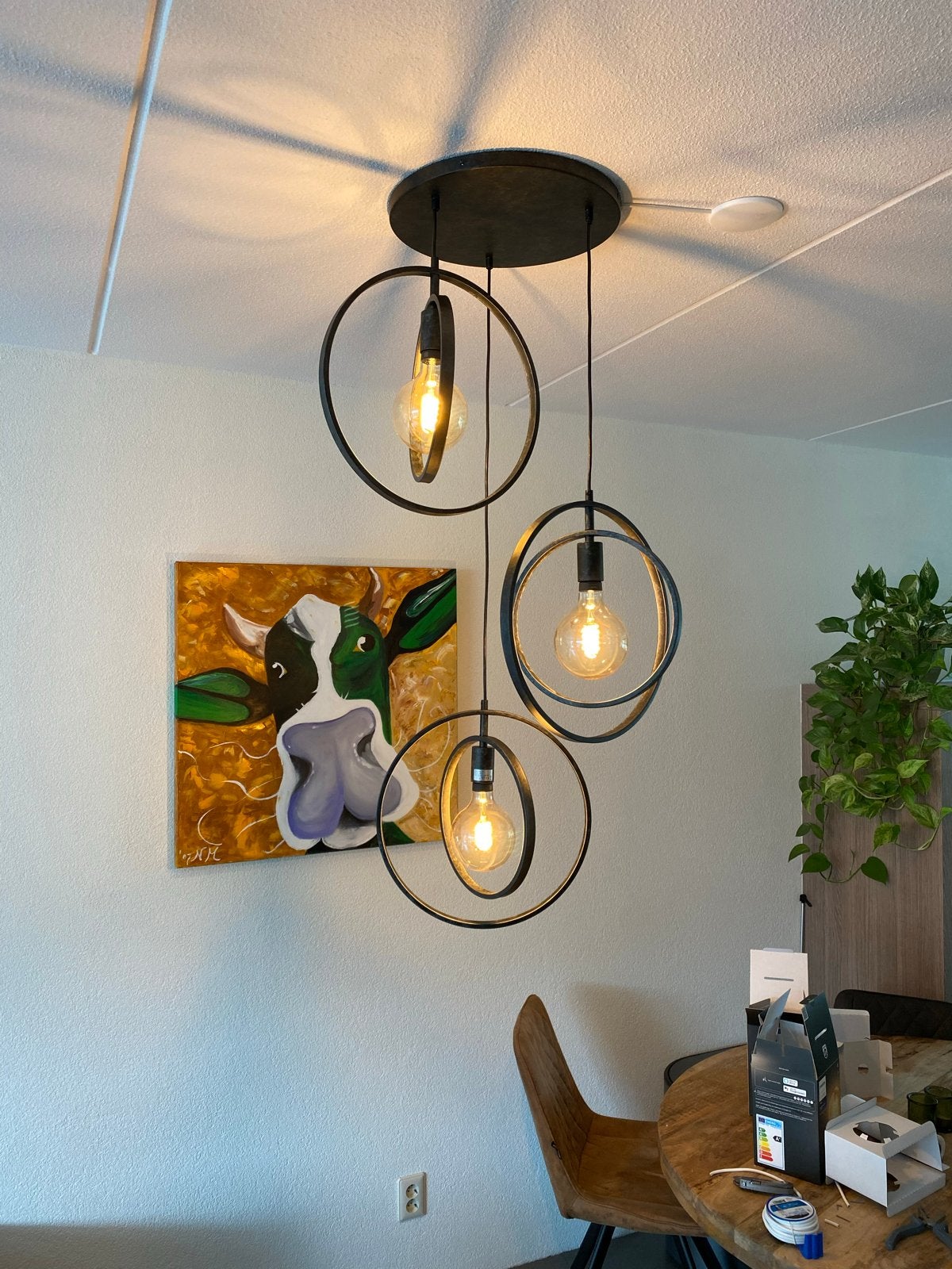 Moderne hanglamp Turn Around met 3 ringen - Zwart metaal, Ophalen, Zo goed als nieuw, Metaal