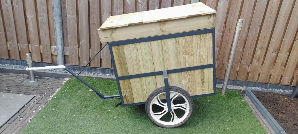 Stevige houten vis- / bagagekar met opbergruimte, Fietsen en Brommers, Fietsaccessoires | Aanhangers en Karren, Ophalen, Gebruikt