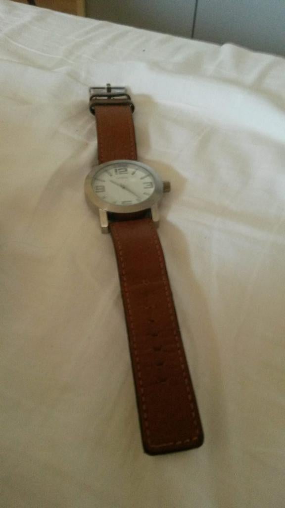 Oozoo leren horlogebandje 24mm horloge bandje leer cognac, Overige merken, Leer, Staal, Polshorloge