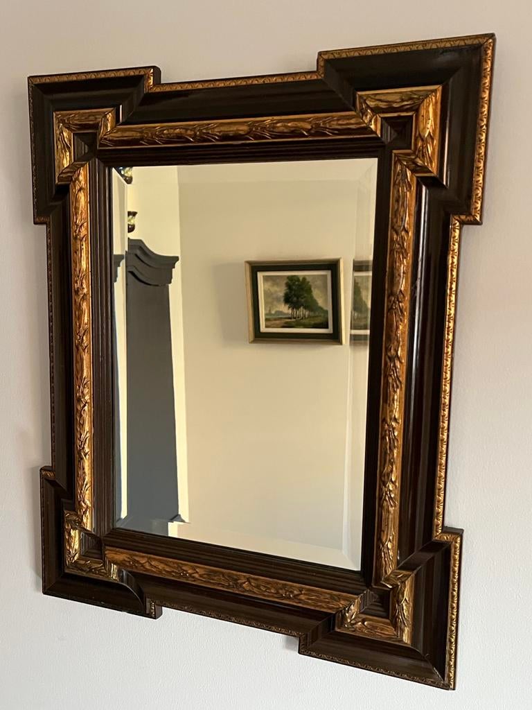 Antieke Jugendstil Spiegel - Houten Lijst met Goudvergulding, Ophalen of Verzenden, Rechthoekig, Minder dan 50 cm, Minder dan 100 cm