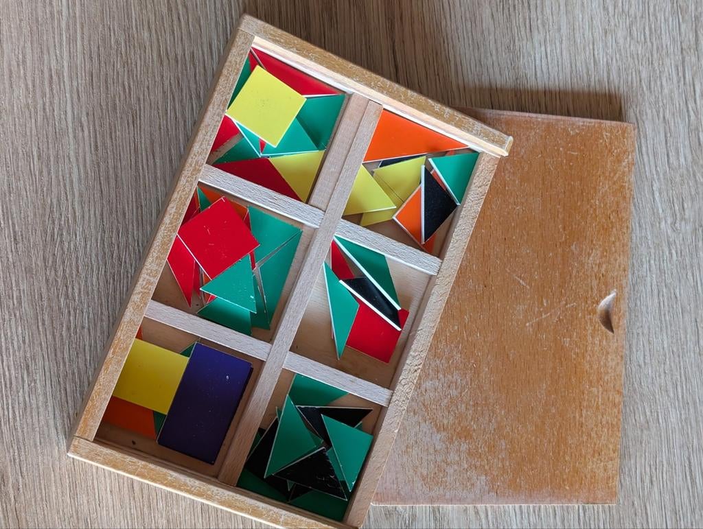 Houten doos mozaïek kleuren vormen basisschool, Ophalen of Verzenden