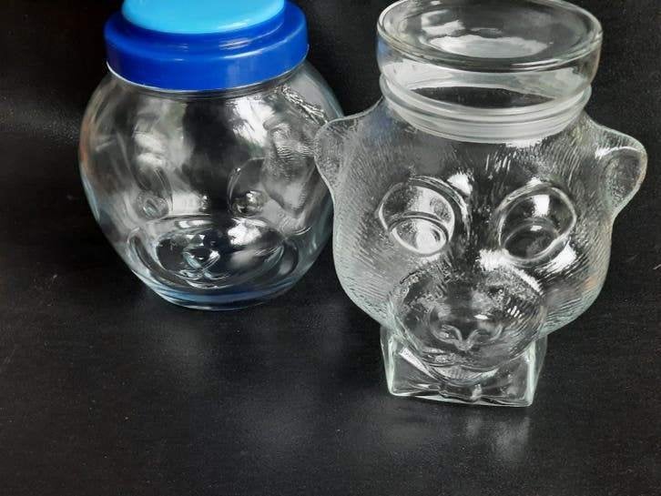 glazen stopflessen / potten , snoeppot , voorraadpot beer, Voorraadpot, Ophalen of Verzenden, Zo goed als nieuw, Glas