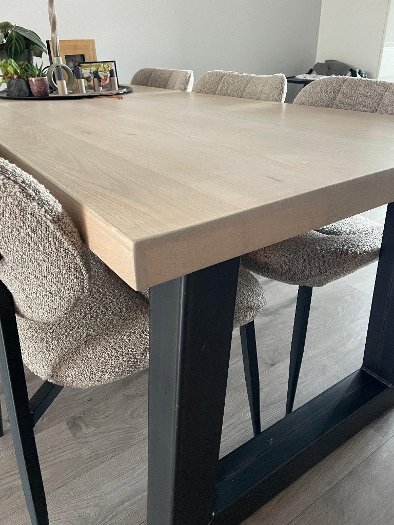 Eiken houten tafel 200 x 90 cm met stalen U-poten, Huis en Inrichting, Ophalen, Gebruikt, 200 cm of meer, 50 tot 100 cm