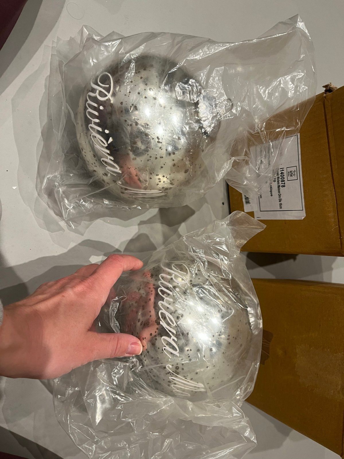 Riviera maison kerstballen 15 en 25 cm, Ophalen, Nieuw