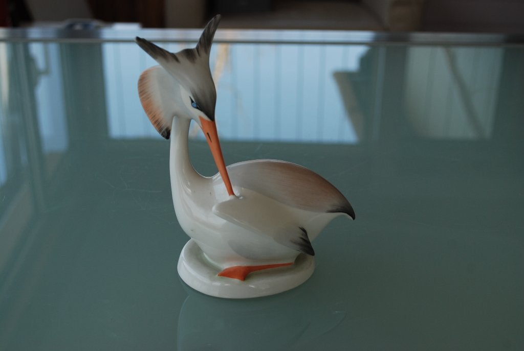 Porselein vogel beeld, Fuut Vintage Hand geschilderd, Antiek en Kunst, Ophalen of Verzenden