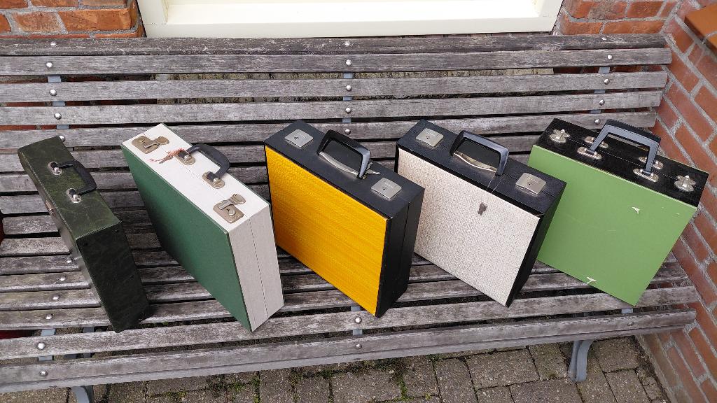 Vintage platenkoffers voor LP's (5x), Ophalen, Gebruikt, Overige instrumenten
