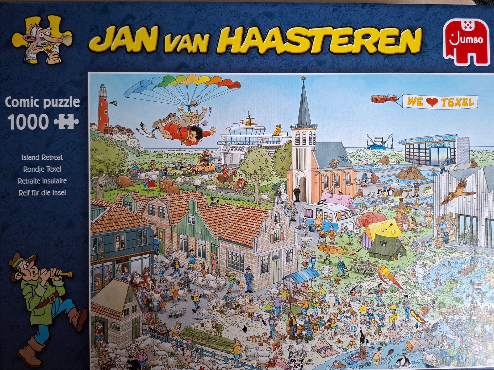 Jan van Haasteren 1000 stukjes Rondje Texel, Ophalen of Verzenden, 500 t/m 1500 stukjes, Zo goed als nieuw