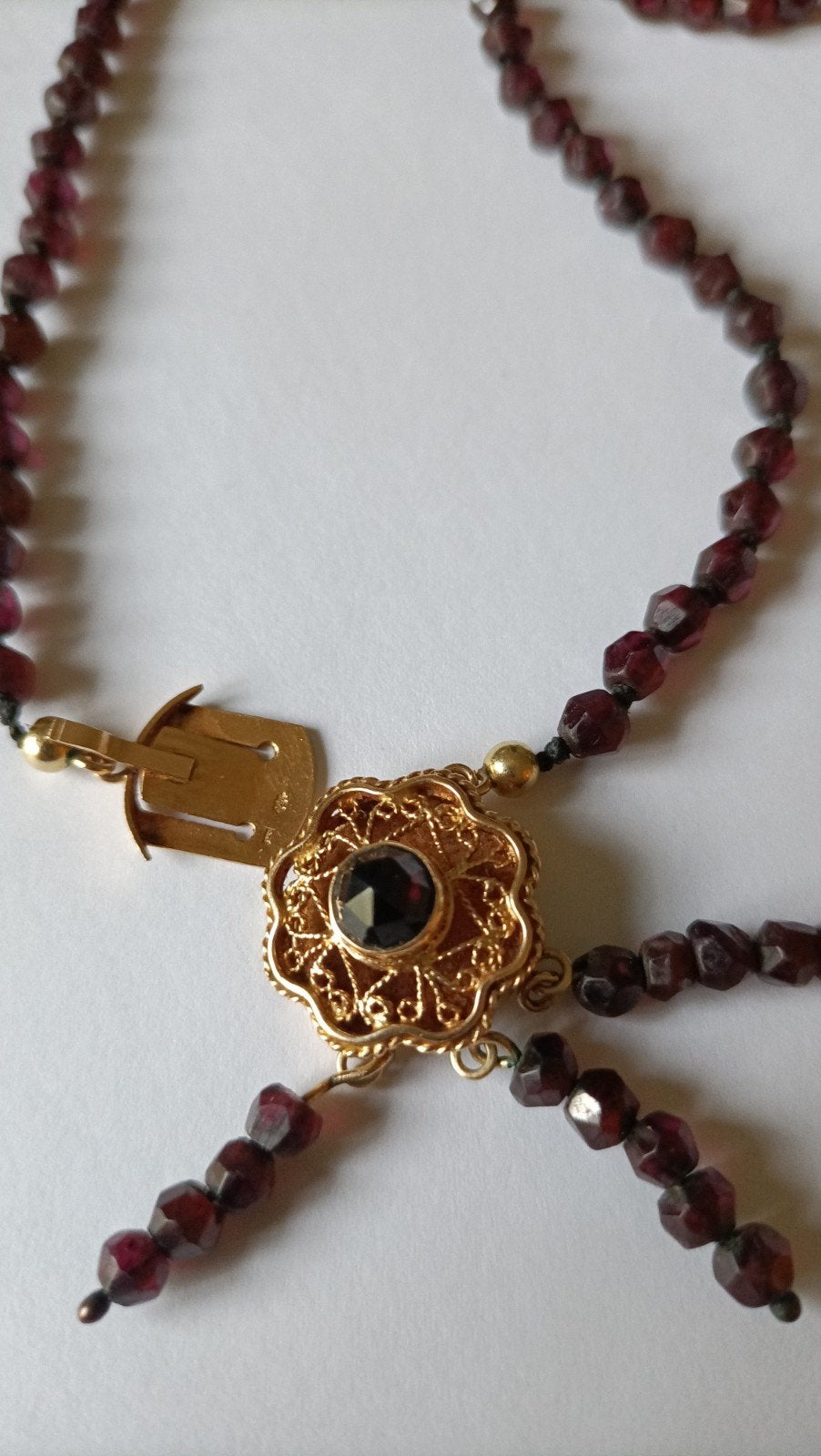 Oude ketting Granaat met Gouden Slot, 14 krt, Verzenden, Goud, Ketting, Met edelsteen