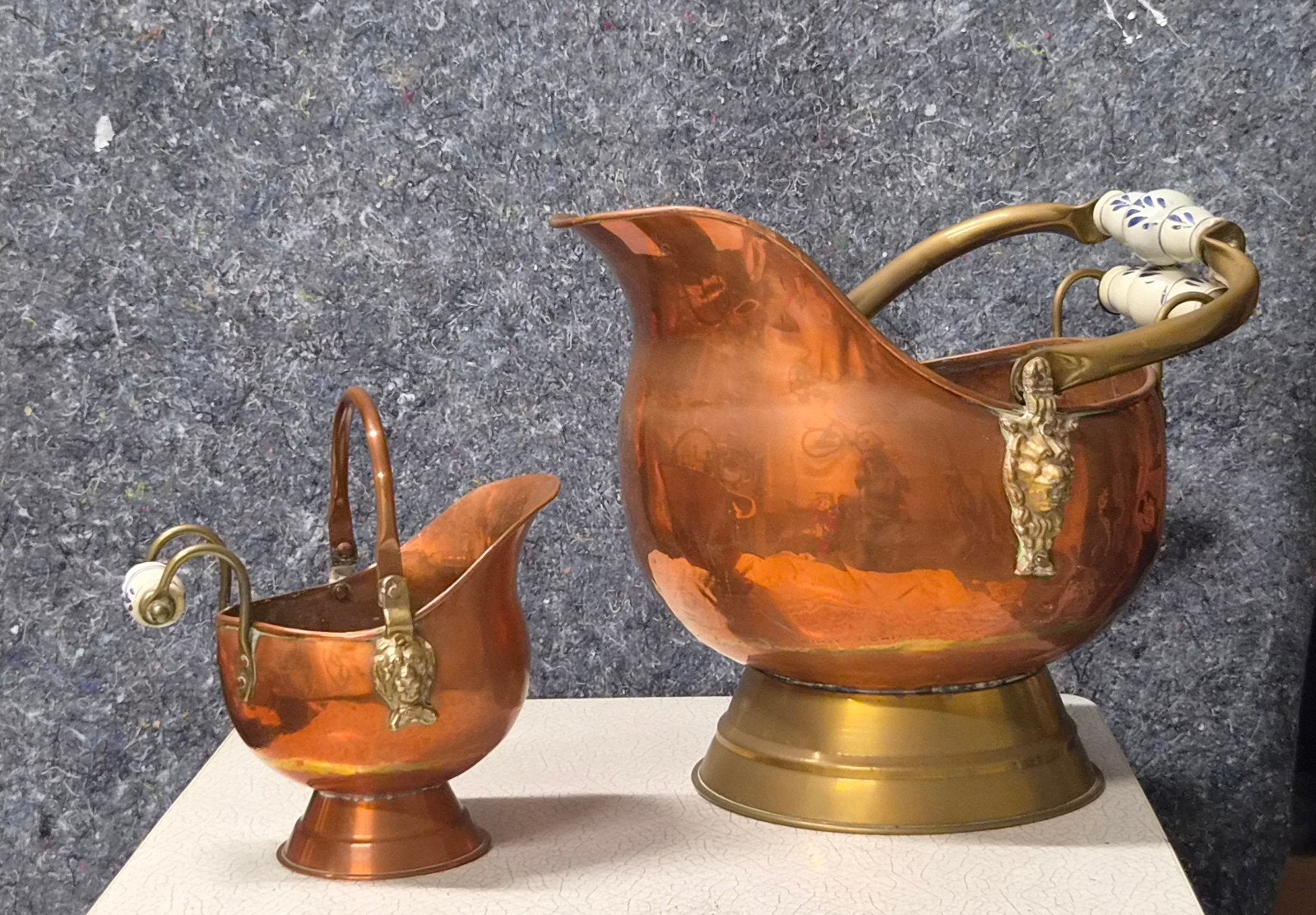Set Koperen Kolenkit met Porseleinen Handvatten, Ophalen of Verzenden, Koper