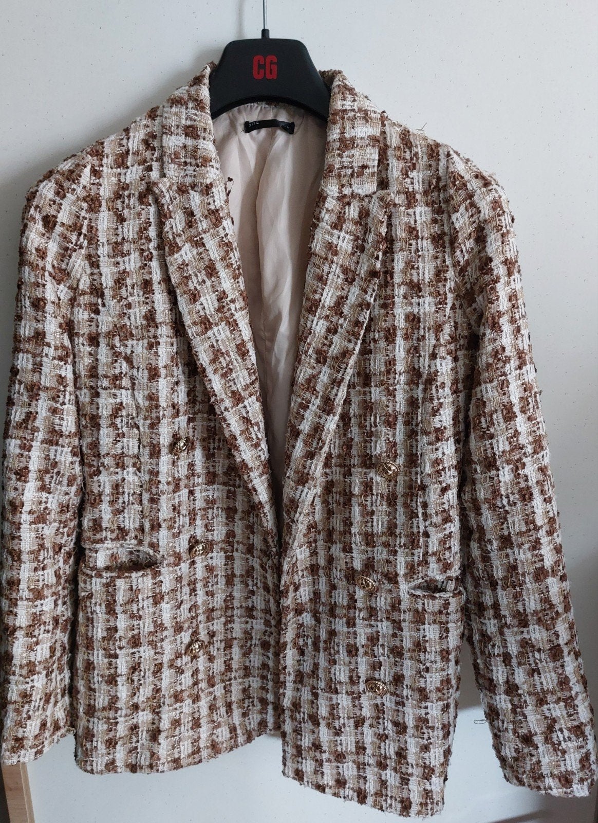 Shein Tweed Jasje - Bruin/Wit Geruit, Bruin, Ophalen of Verzenden, Zo goed als nieuw, Jasje
