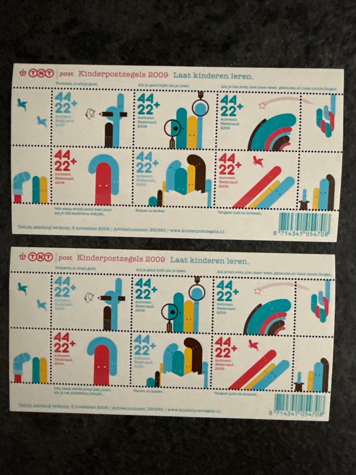 TNT Post Kinderpostzegels 2009 - Laat kinderen leren (2x), Ophalen of Verzenden, Na 1940, Postfris