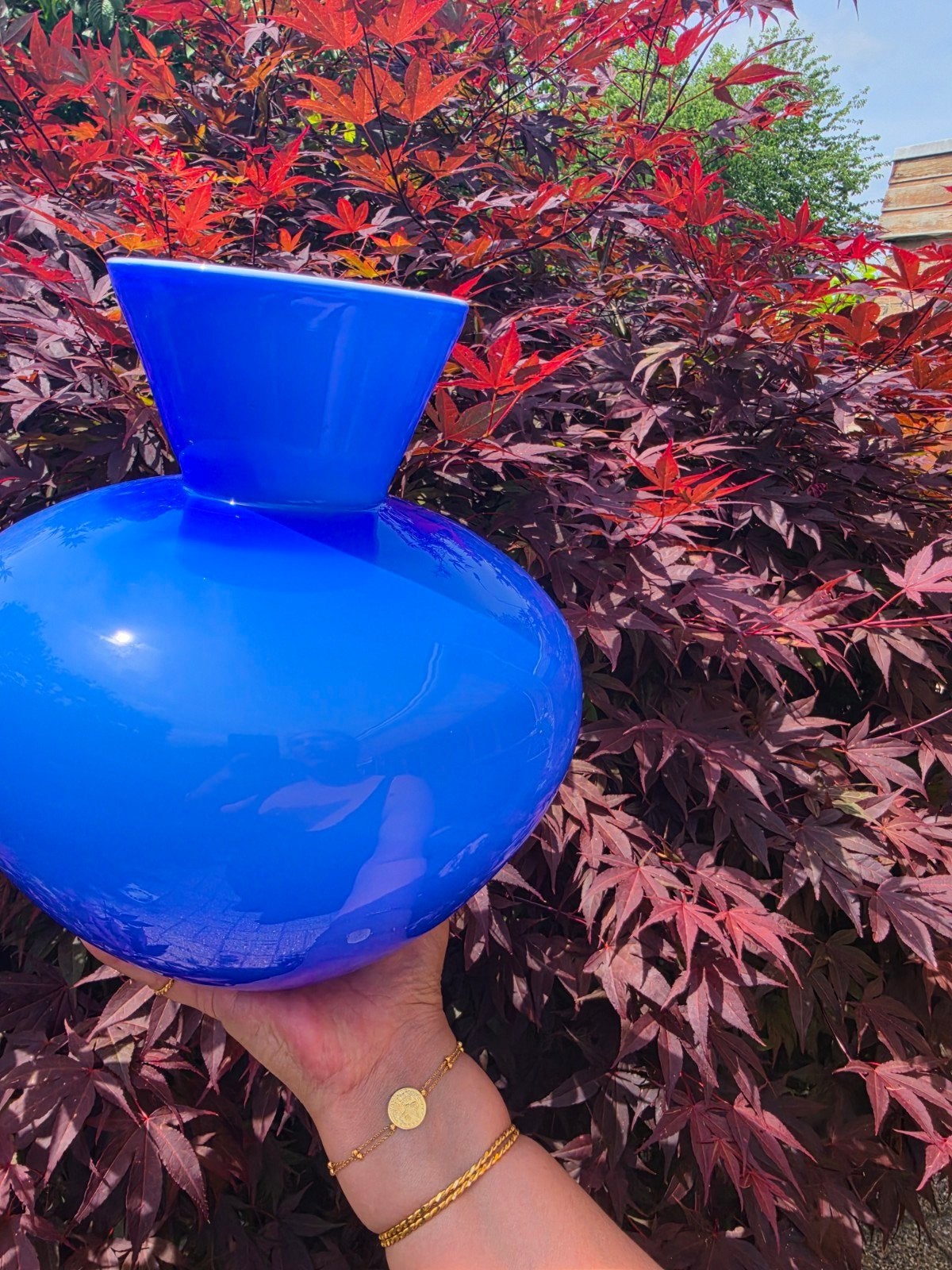 Vintage kobaltblauw vaas mid centry italiaans, Ophalen of Verzenden, Zo goed als nieuw, Blauw, Glas