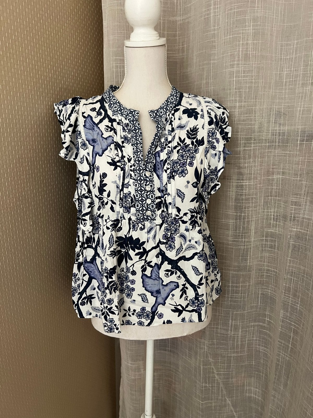 Desigual top met vogelprint en ruches, maat XL, Kleding | Dames, T-shirts, Meerkleurig, Maat 42/44 (L), Ophalen of Verzenden, Zo goed als nieuw