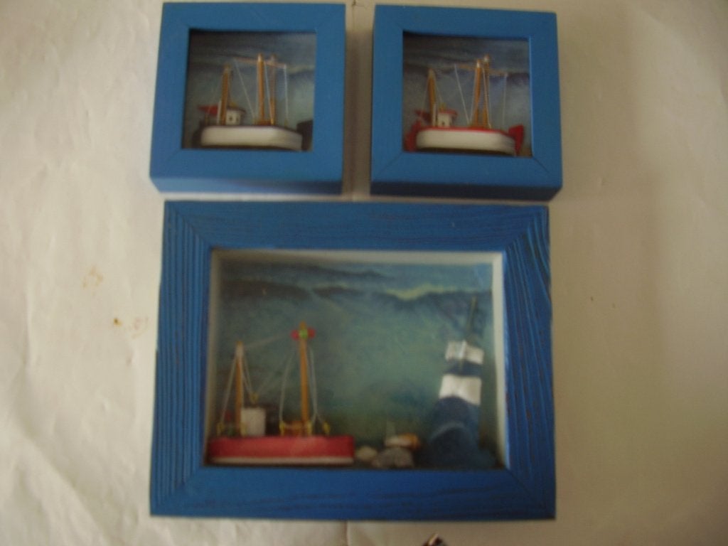 schilderij print boot schip kotter miniatuur verzamelen wand, Ophalen of Verzenden
