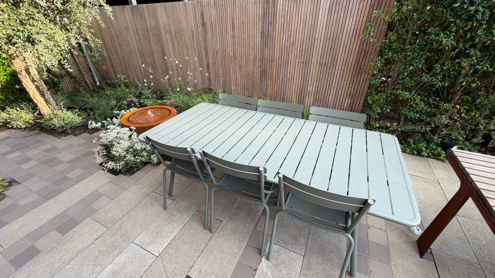 Fermob Luxembourg tuinset Rosemary – tafel 207x100 + 6 stoel, Ophalen, 6 zitplaatsen, Aluminium, Zo goed als nieuw
