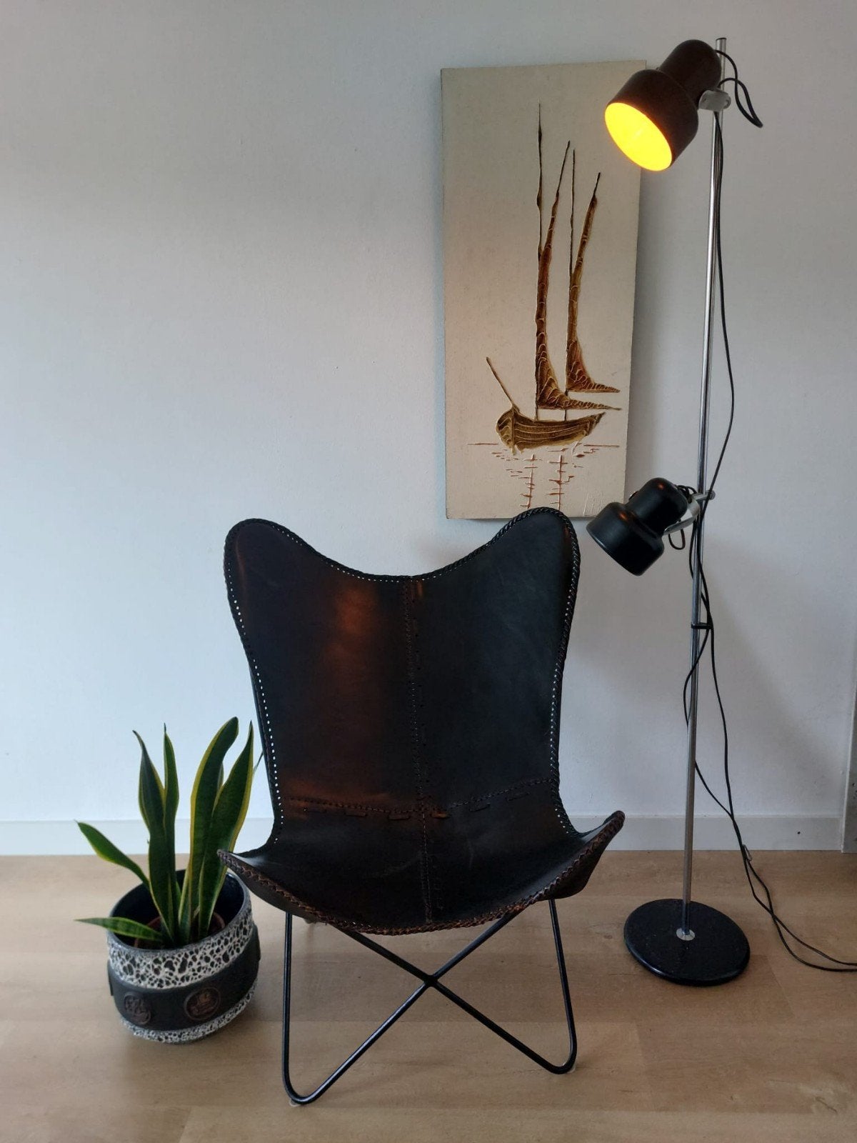 🦋Vlinderstoel, zwart leer, Ophalen, Huis en Inrichting
