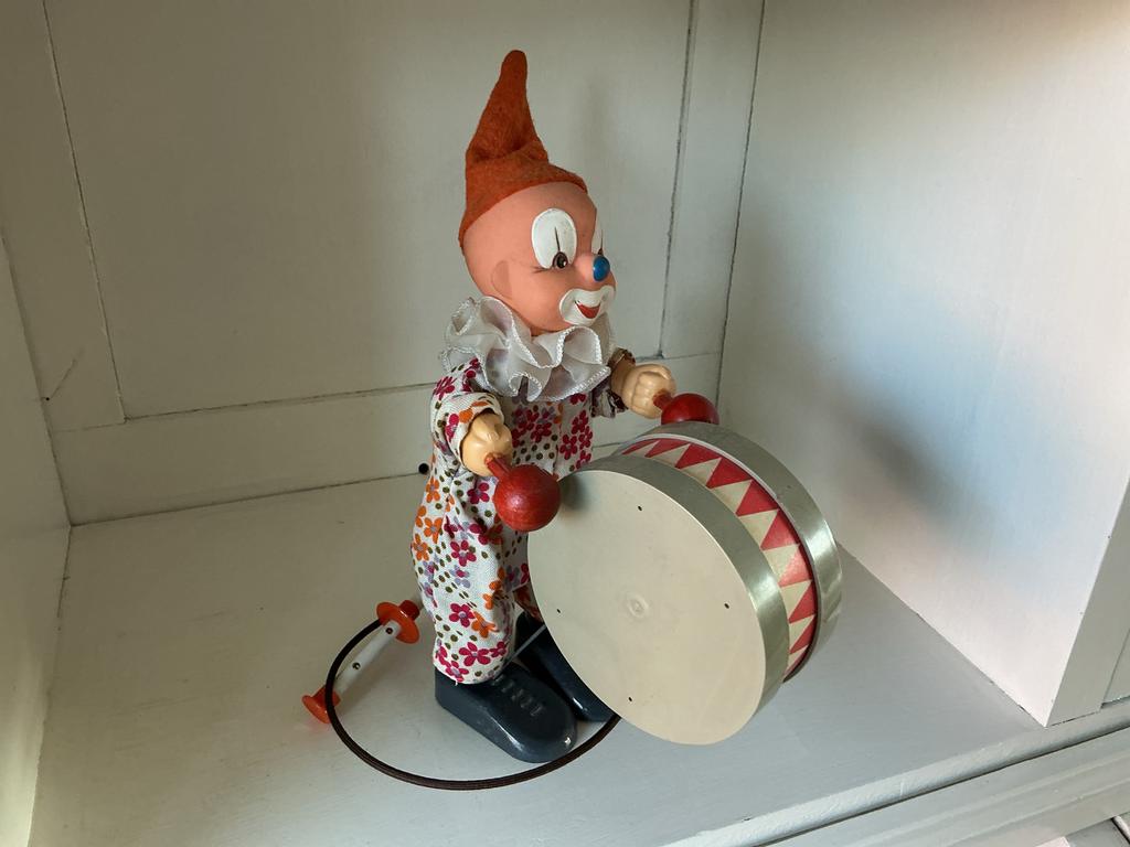 Vintage Clown met Trommel - Opwindbaar Speelgoed, Antiek en Kunst, Ophalen of Verzenden