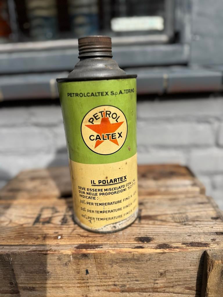 Vintage POLARTEX Antigel Blik - Petrol Caltex, Verzamelen, Ophalen, Gebruikt, Overige, Overige merken