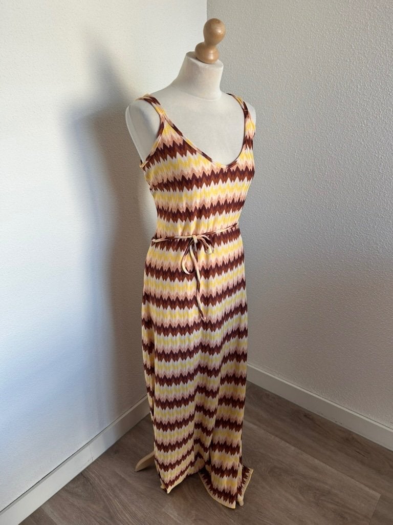 King Louie maat L wave maxi jurk 3013, Beige, Maat 42/44 (L), Ophalen of Verzenden, Zo goed als nieuw