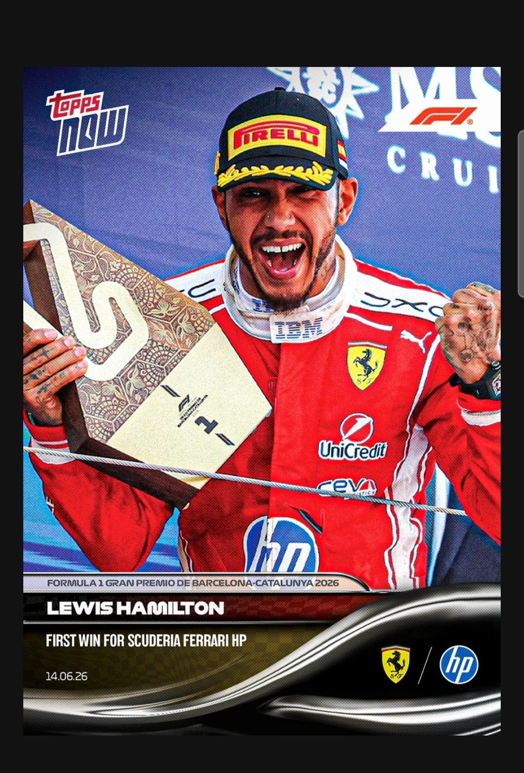 Lewis Hamilton Ferrari F1 Topps Now #38, Verzenden, Nieuw, Formule 1