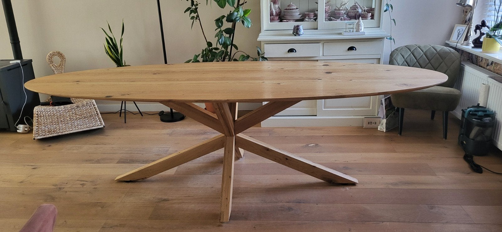 Grote ovale eettafel lichteiken (270x100cm) voor 4-8 pers., Huis en Inrichting, Tafels | Eettafels, 100 tot 150 cm, Eikenhout