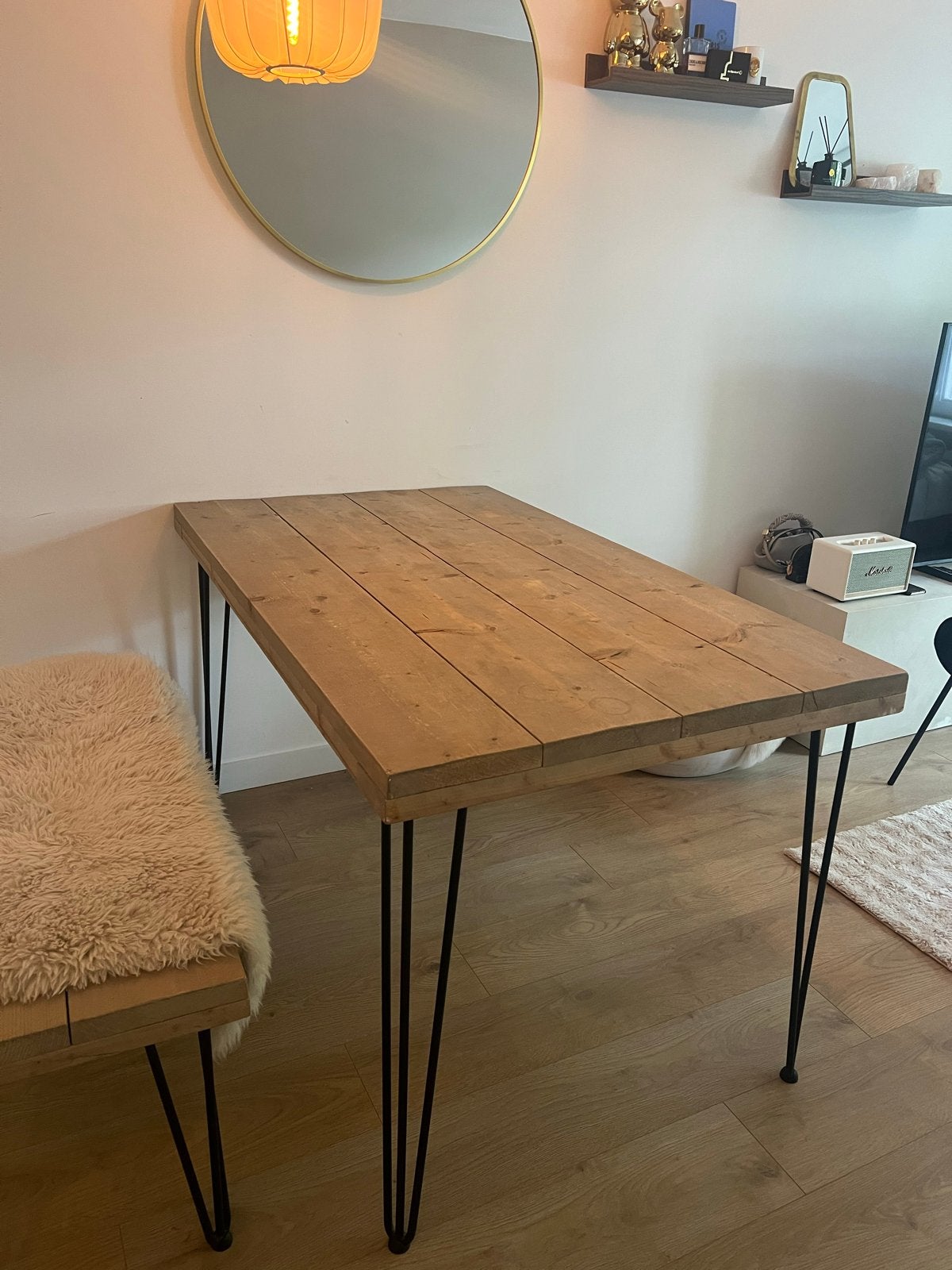 Steigerhouten eettafel met bankje - Demonteerbaar, Huis en Inrichting, Tafels | Eettafels, Ophalen, 100 tot 150 cm, 50 tot 100 cm