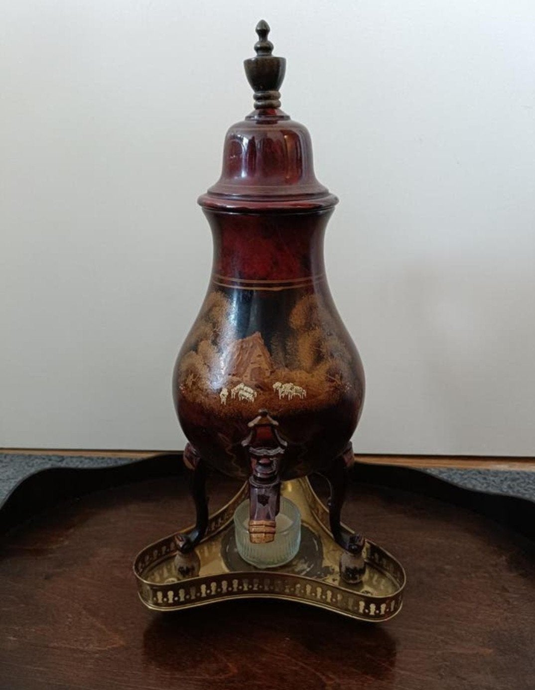 Antieke edel tinnen kraantjeskan / kraantjespot, Antiek en Kunst, Ophalen
