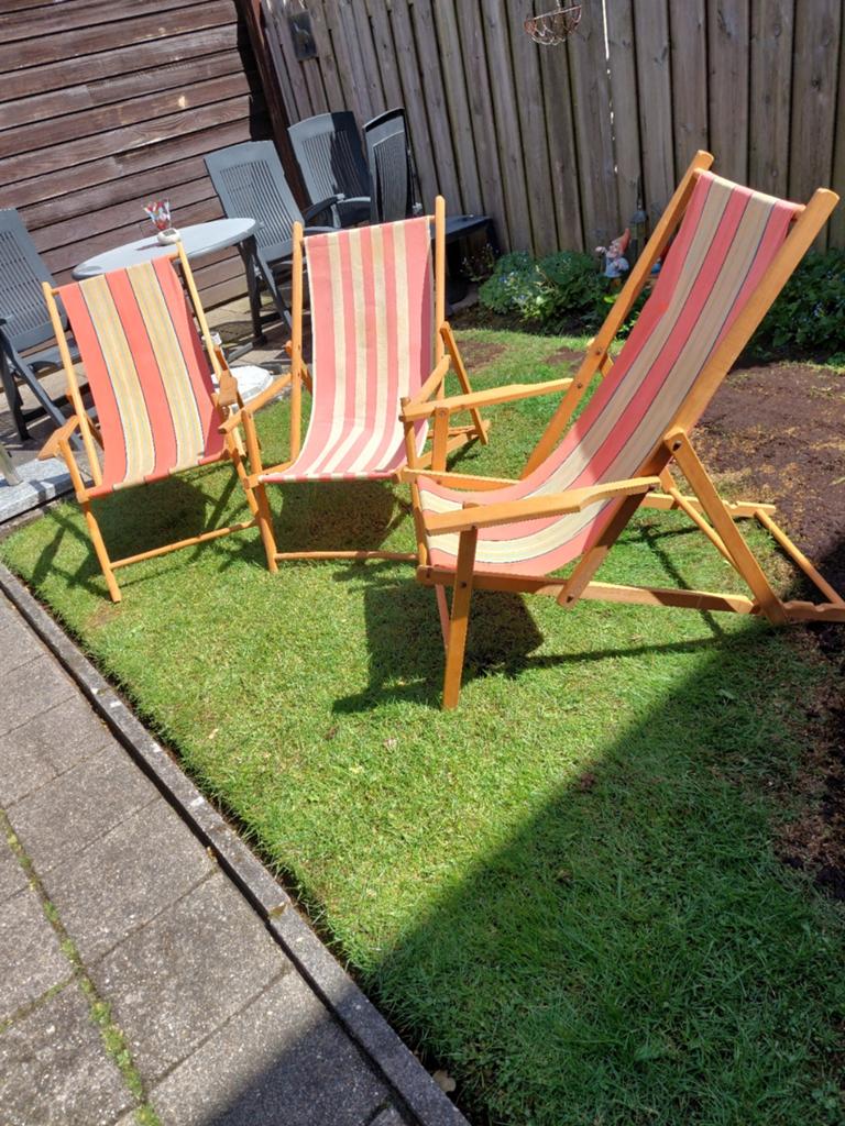 VINTAGE STRAND/LIGSTOELEN, Ophalen, Gebruikt, Hout, Inklapbaar