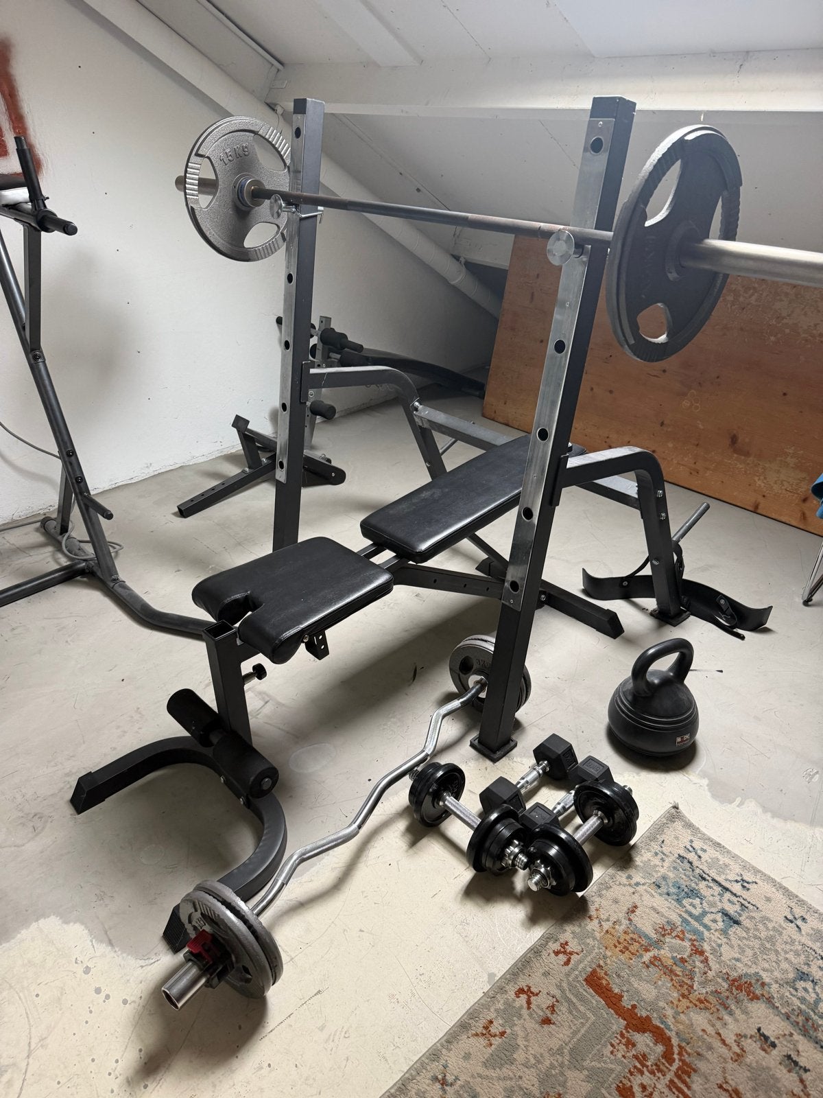 halterbank, halters en gewichten, Ophalen, Gebruikt, Krachtstation, Armen