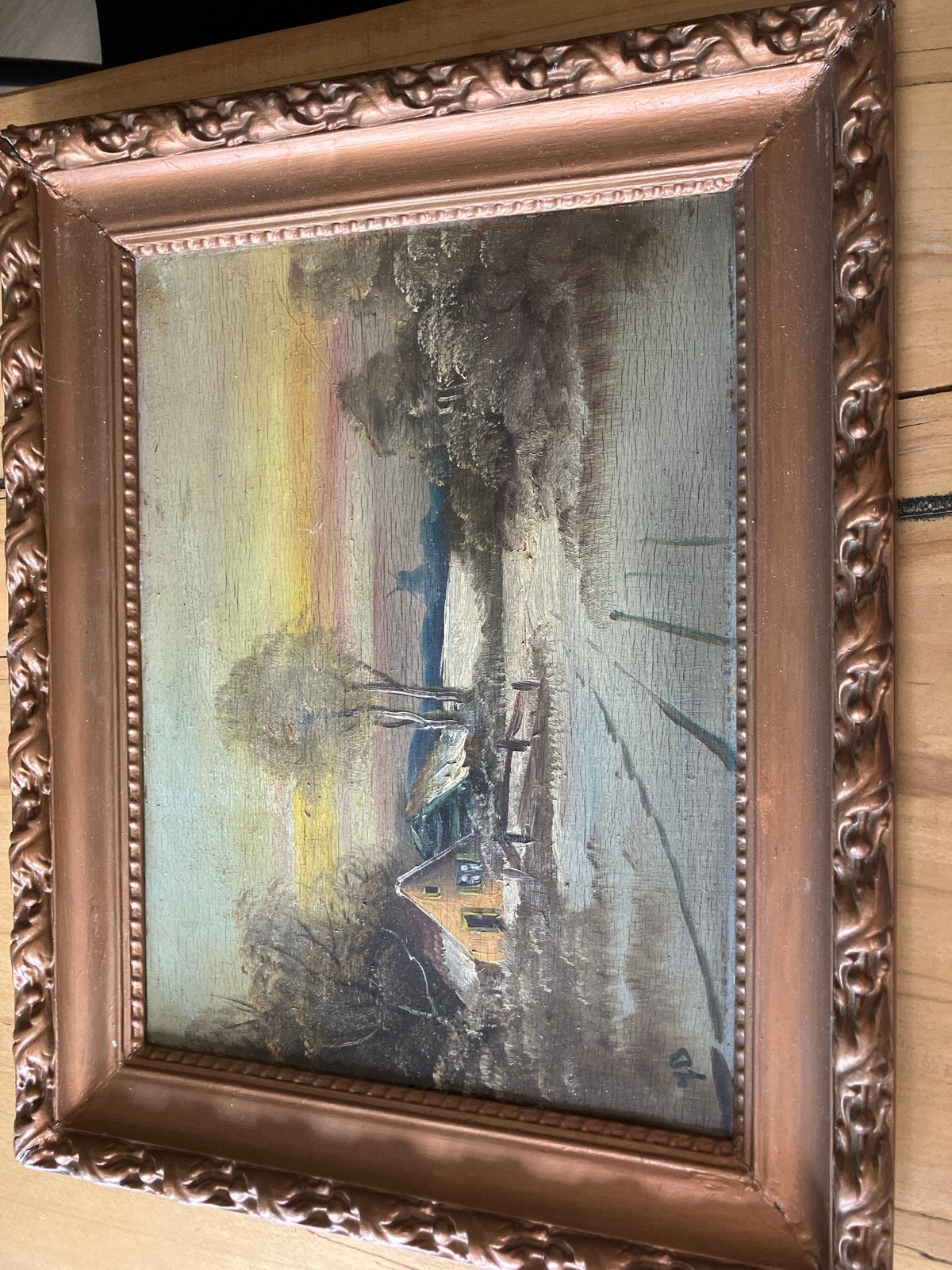 Antiek schilderij: Winterlandschap met huisje, Antiek en Kunst, Kunst | Schilderijen | Klassiek, Paneel, Ophalen of Verzenden