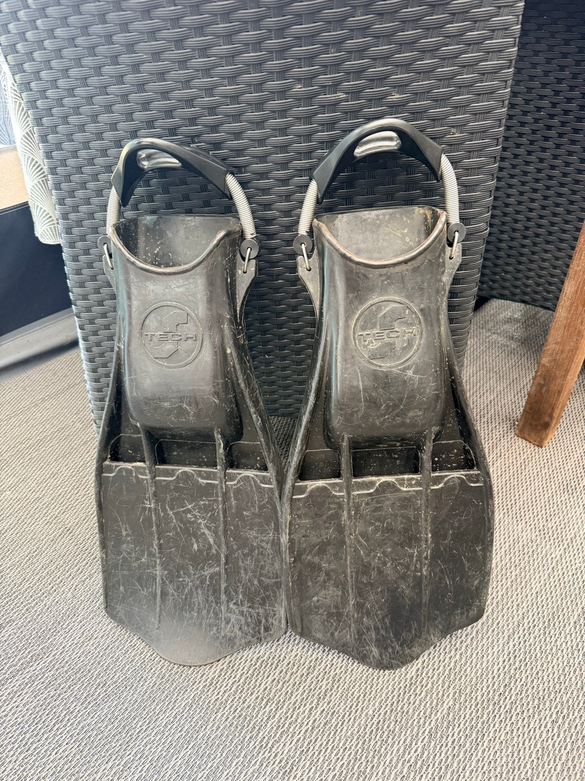 2 paar duikvinnen: Tecline Powerjet M/L en L 42/44, Watersport en Boten, Duiken, Ophalen, Gebruikt, Zwem- of Duikvliezen