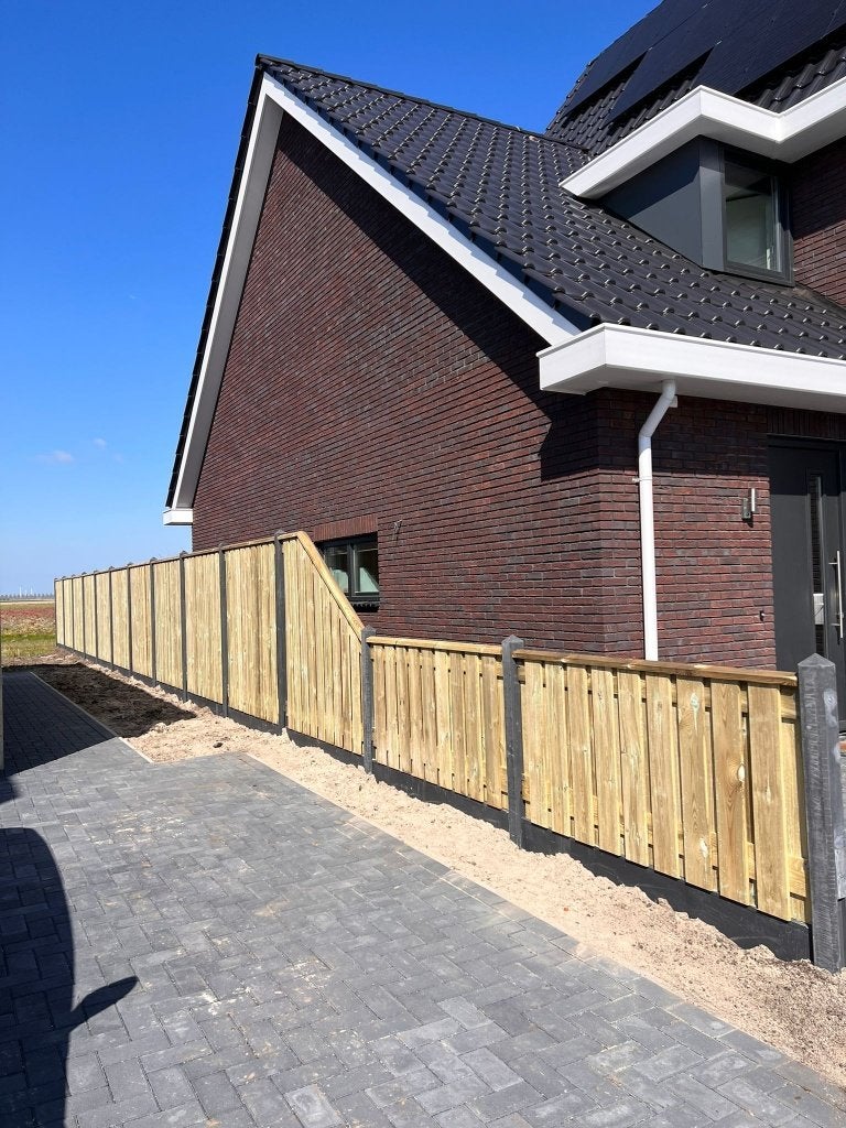 Grenen schutting met antraciet betonsysteem, Ophalen, 1 tot 2 meter, Minder dan 3 meter, Nieuw