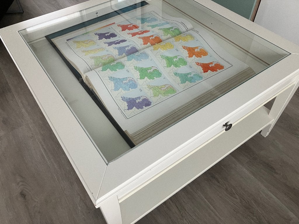 IKEA LIATORP vitrine-/salontafel wit/glas, Ophalen, Gebruikt, 50 tot 100 cm, 50 tot 75 cm