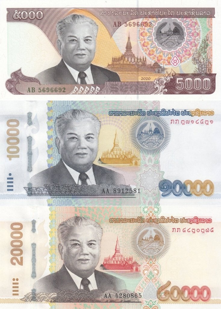 Laos bankbiljetten 5.000, 10.000 en 20.000 Kip 2020 UNC, Ophalen of Verzenden, Zuidoost-Azië, Setje