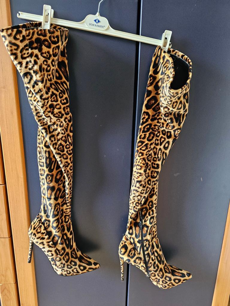Steve Madden over knee laarzen luipaardprint maat 40, Kleding | Dames, Schoenen, Hoge laarzen, Bruin, Steve Madden, Ophalen of Verzenden