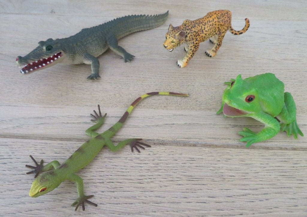 Dierfiguren: krokodil, panter, salamander, kikker, Ophalen of Verzenden, Zo goed als nieuw, Jongen of Meisje