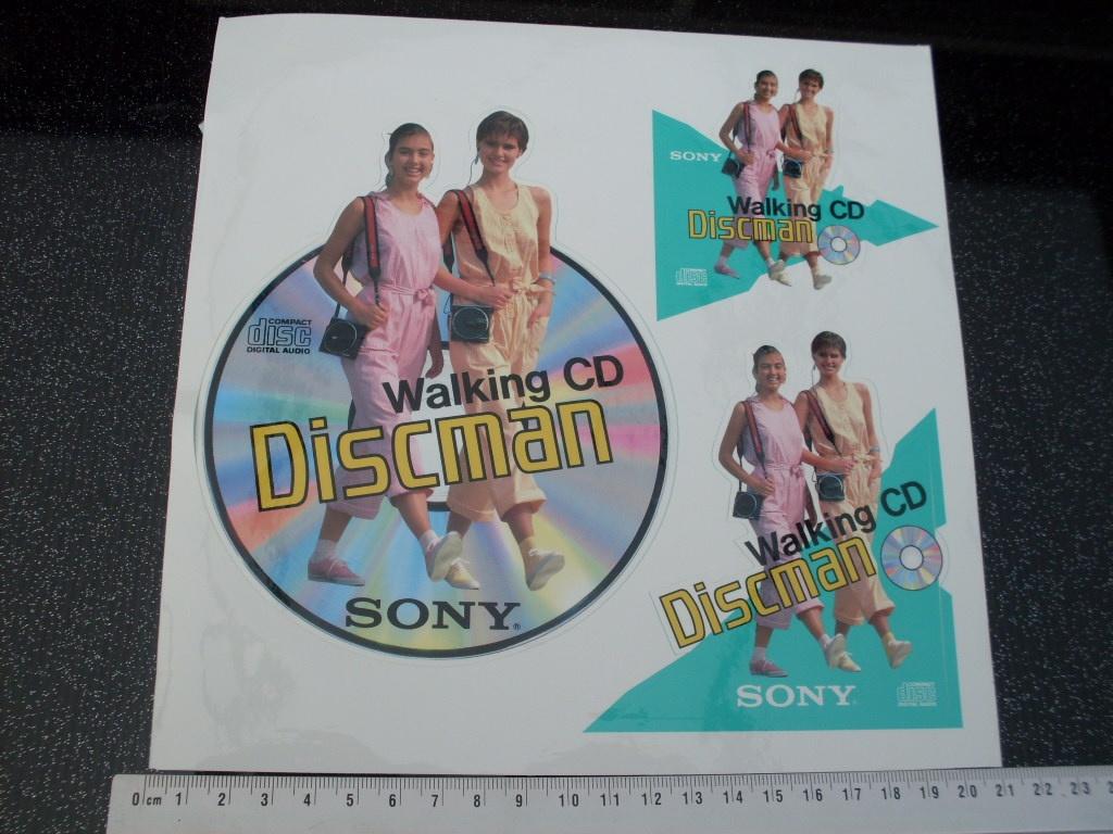 3x sticker sony walking cd discman compact disc digital, Verzenden, Zo goed als nieuw, Merk