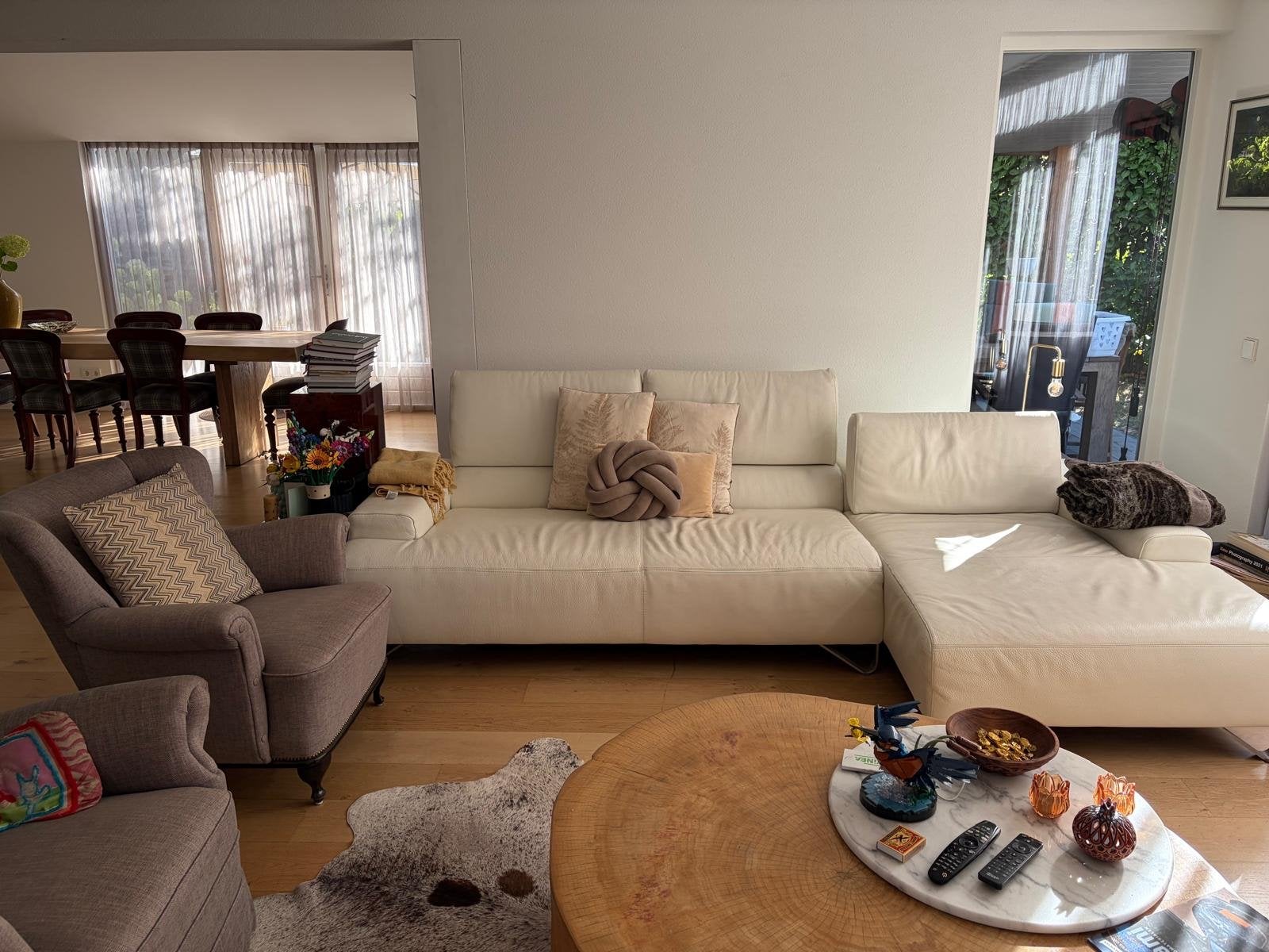 Natuzzi Loungebank - lichtkleurig Leer 290 bij 155, Ophalen, Gebruikt, Hoekbank, Leer