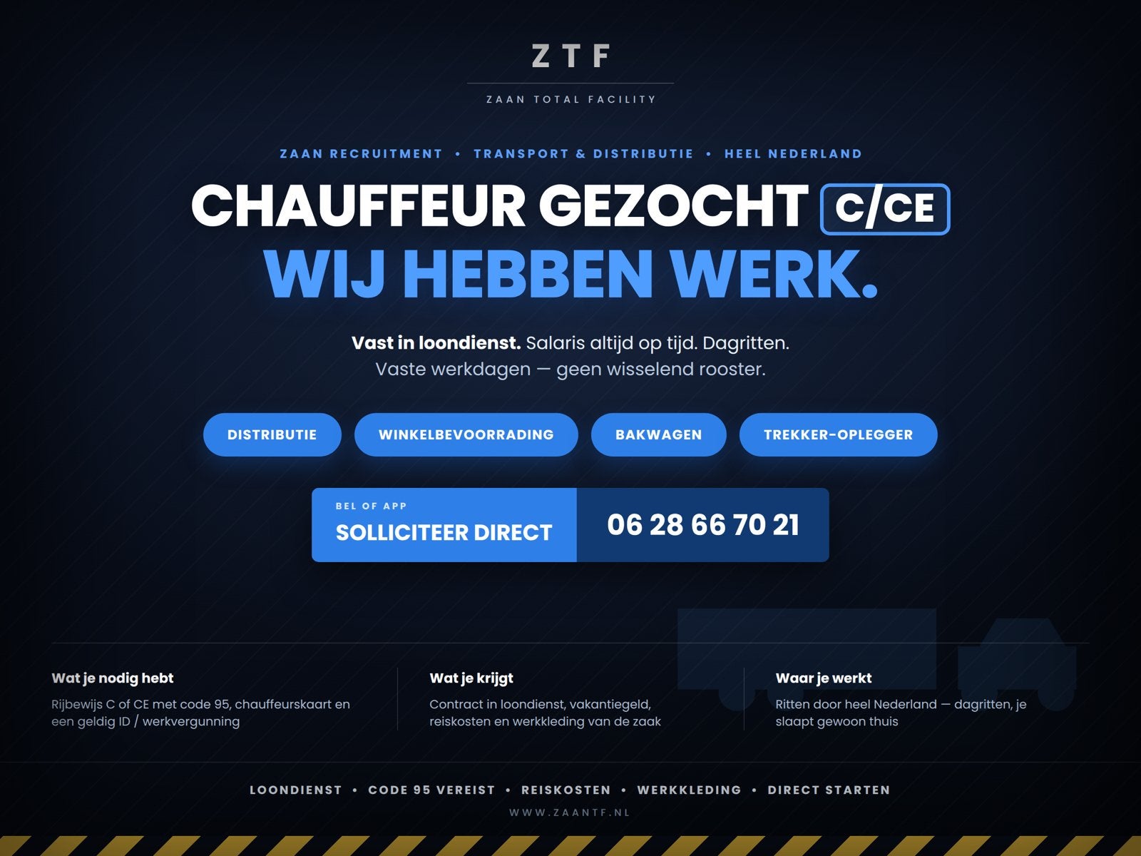 Vrachtwagenchauffeur C/CE gezocht — vast in loondienst
