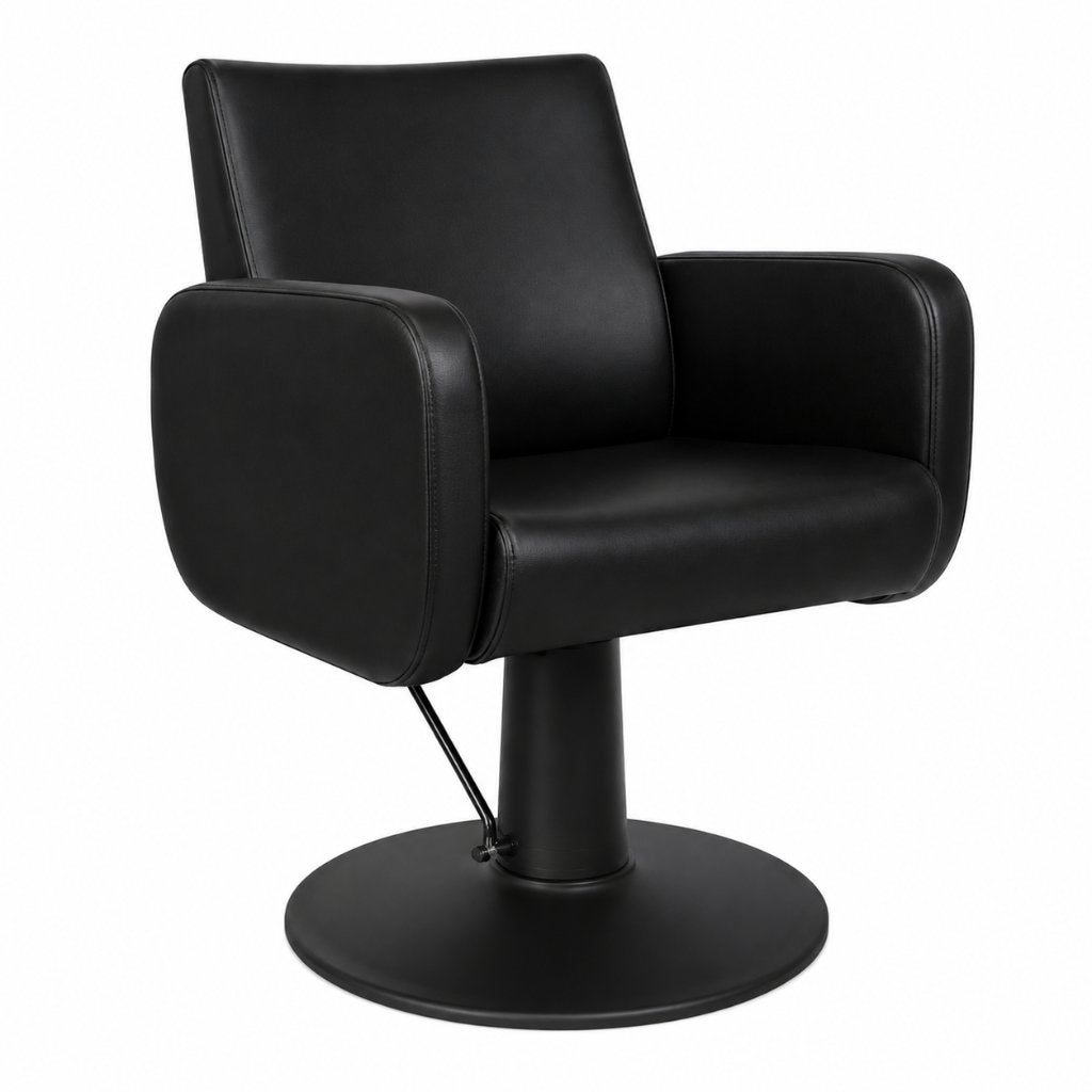 Kappersstoel Valento Black pompstoel knipstoel kapsalon, Zwart, Leer, Nieuw, Ophalen of Verzenden