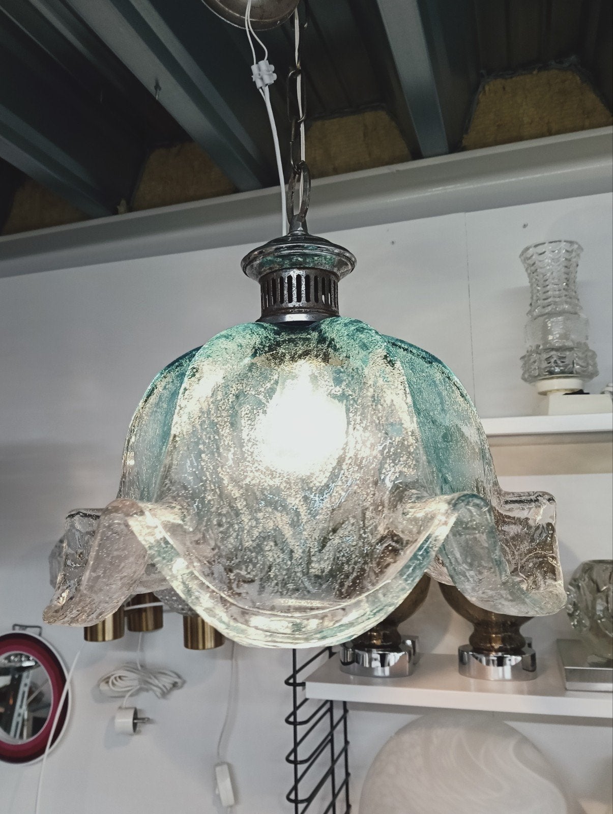 Vintage Murano glazen hanglamp - Aqua blauw, Ophalen of Verzenden