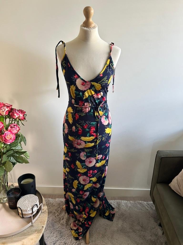 King Louie maat L maxi bloemen jurk 3226, Blauw, Maat 42/44 (L), Ophalen of Verzenden, Zo goed als nieuw