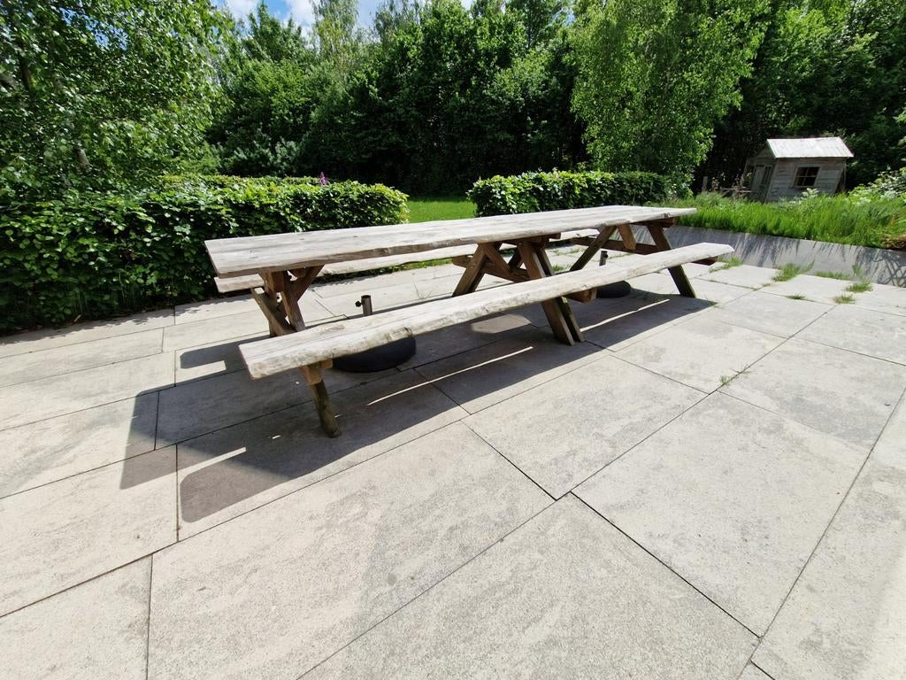 12-Persoons Picknicktafel, Breed 400cm, totaal Diep ca.175cm, Ophalen, Zo goed als nieuw, Rechthoekig, Hout